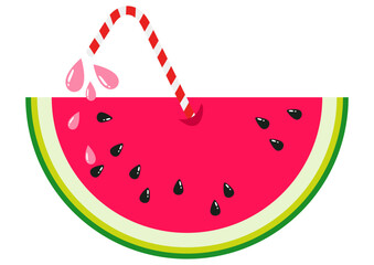 Watermelon slice juice with straw