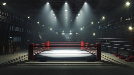 Boxing ring bathed in bright spotlights creating an electrifying arena spectacle