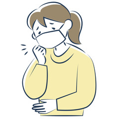 マスクをして咳をする若い女性の上半身
