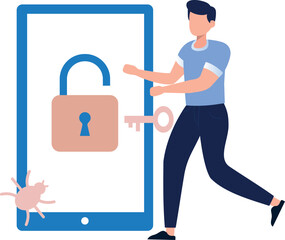 A boy pointing to a virus in a mobile.