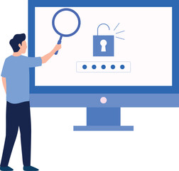 A boy looking for account opening on monitor.