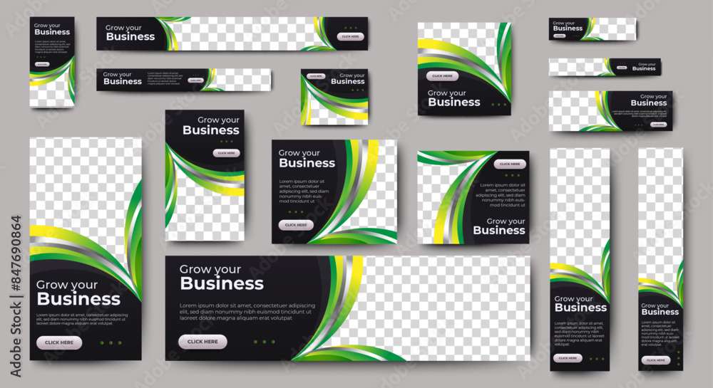 Poster set of business background for web ad banner template with text and image spaces. vector