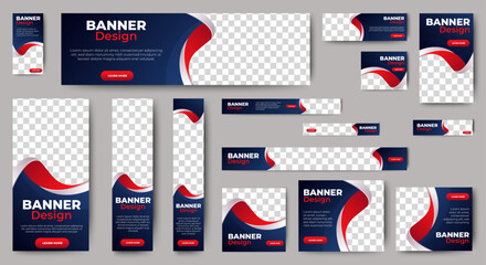 Corporate web banners of standard size with a place for photos. Vertical, horizontal and square template