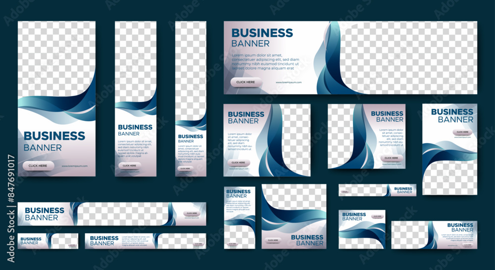 Poster set of business web banners template design with image space. vector