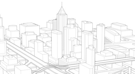 modern city architectural landscape sketch 3d illustration