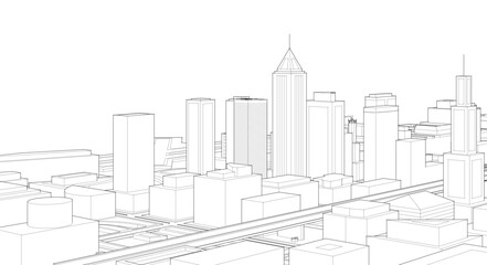 Obraz premium modern city architectural landscape sketch 3d illustration