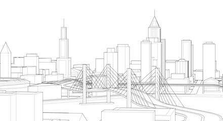 Fototapeta premium modern city architectural landscape sketch 3d illustration