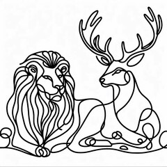 illustration of lion and deer