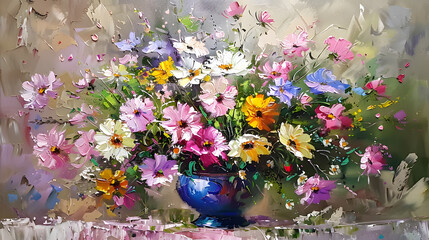 Oil painting of flowers Oil color painting. Generative AI.