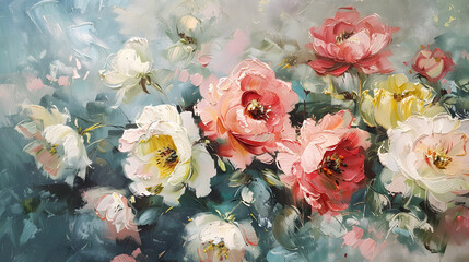 Oil painting of flowers Oil color painting. Generative AI.