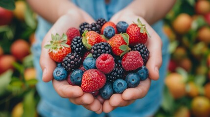 A person holding a bunch of berries in their hands, AI