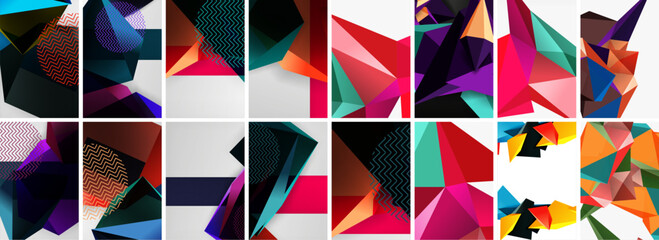 Set of low poly triangles poster geometric backgrounds. Vector Illustration For Wallpaper, Banner, Background, Card, Book Illustration, landing page