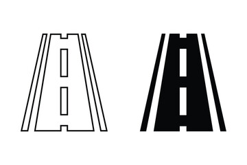 Straight road with white markings . Road way location infographic template. Highway in aerial perspective. Vector illustration isolated on white background.