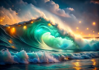 The Power Of The Ocean: A Stunningç¢§ç¶ è‰²Wave Crashes On The Shore, Capturing The Majesty Andawe-Inspiring Beauty Of The Sea.