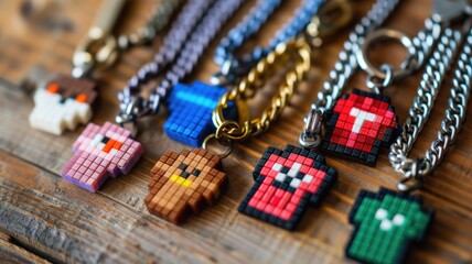 Obraz premium Pixel art keychain, colorful and nostalgic, modern twist