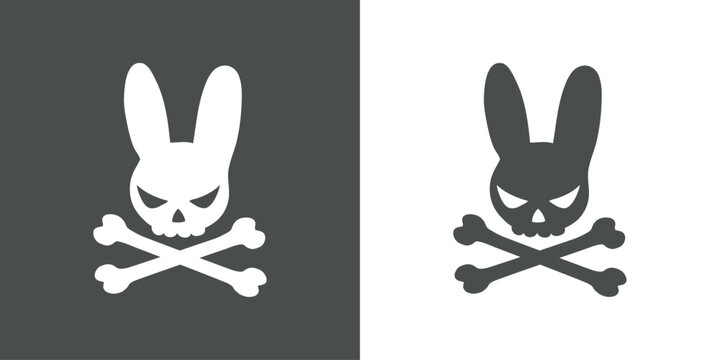 S&iacute;mbolo pirata. Logo de calavera de conejo con huesos cruzados para invitaciones y tarjetas de Halloween