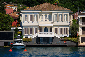 Blue seascape overlooking the coast. View of the Bosphorus in Istanbul city on sunny summer day, in...