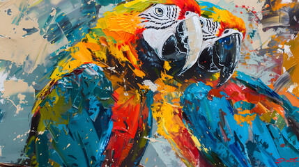 parrot. Oil paint on canvas Oil color painting. Generative AI.