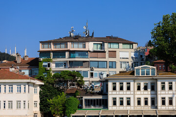 Citycape, View of the Bosphorus in Istanbul city on sunny summer day, in a public place.