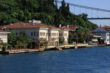 Citycape, View of the Bosphorus in Istanbul city on sunny summer day, in a public place.