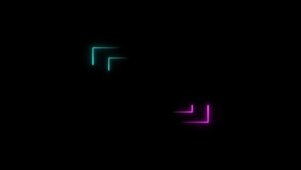  Abstract cyan, orange color neon light frame line animation. Blue rectangle frame Black background 4k video