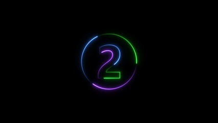  two number display neon style colorful number illustration. Black background colorful circle 4k illustration.
