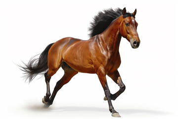 Obraz premium A brown horse is running on a white background