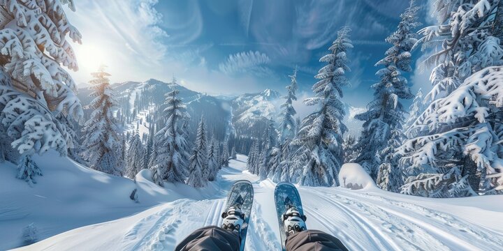 Skiing Through Snow-Covered Forest