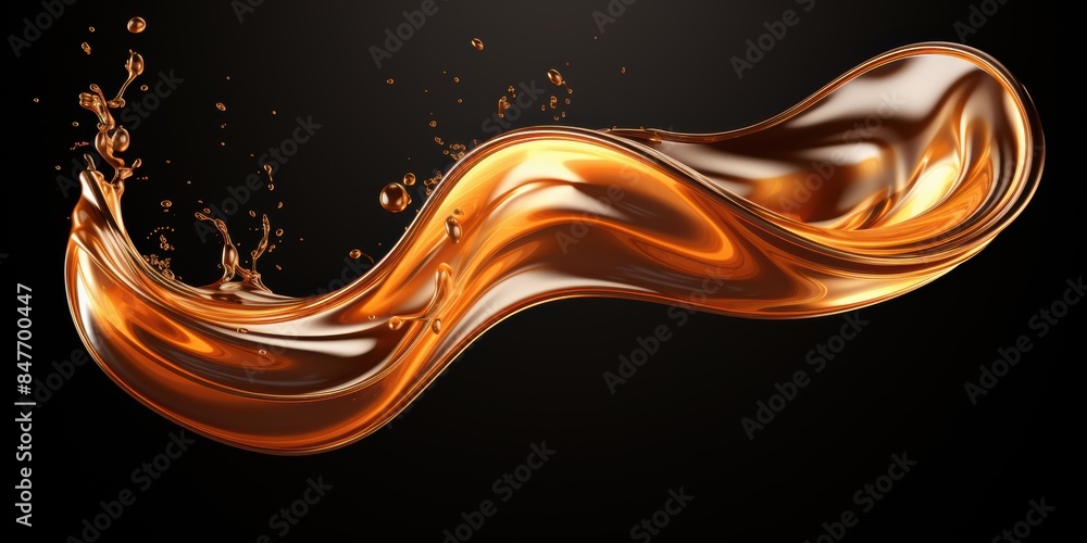 Poster dynamic splash of golden liquid in abstract motion, creating a luxurious and fluid visual effect.