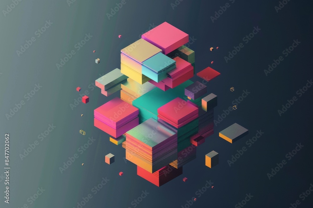 Poster geometric shapes rendered in 3d abstractly. square composition. cube design. modern poster backgroun