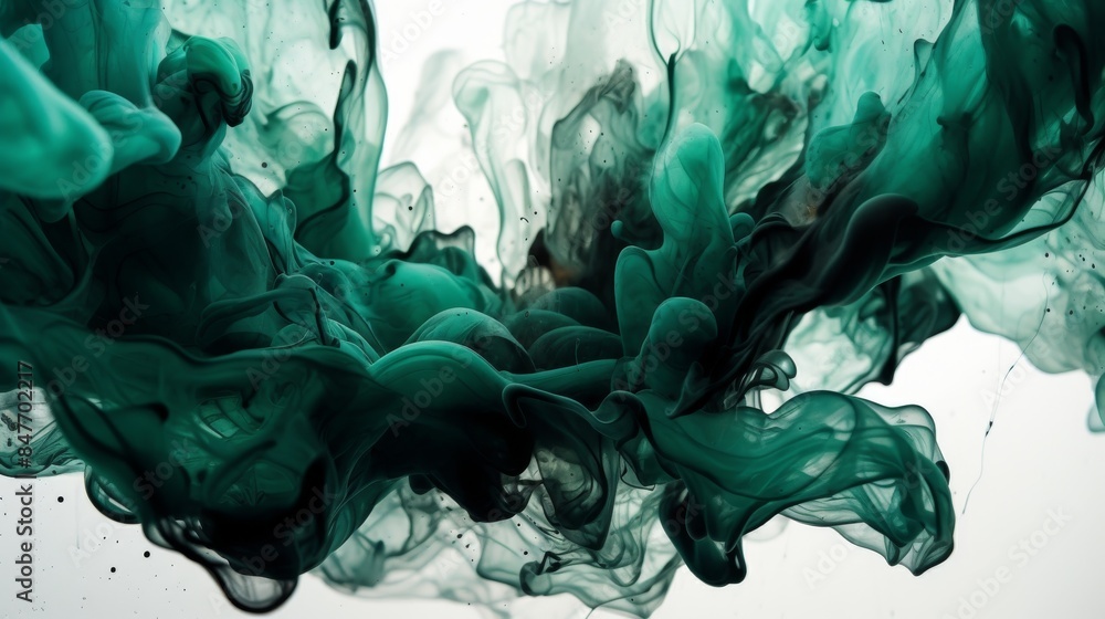 Poster a captivating display of green and black ink swirling through water, creating an abstract and mesmer