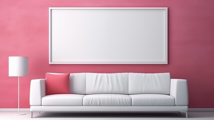 Contemporary Living Room with White Sofa and Pink Accents
