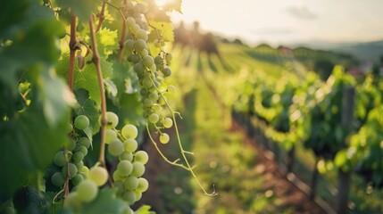 Fototapeta premium Close up view of a fresh vineyard symbolizing growth and farming