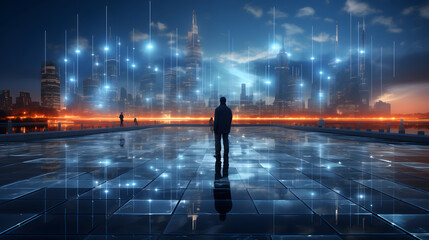 3d illustration visualized Quantum Grid: Develop a background where quantum computing has reshaped urban planning.