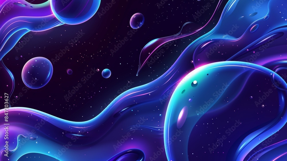 Poster gradient blue and purple floating liquid blob. 3d rendering.