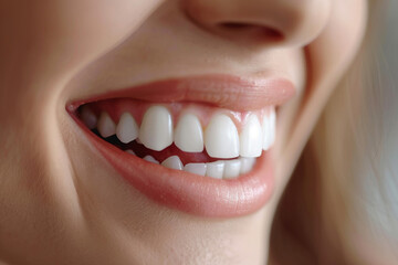 Obraz premium Close up shot of a smile with white healthy teeth made with generative AI technology