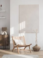 Fotobehang Boho View of modern scandinavian style interior with chair and trendy vase, Home staging and minimalism concept  © kite_rin