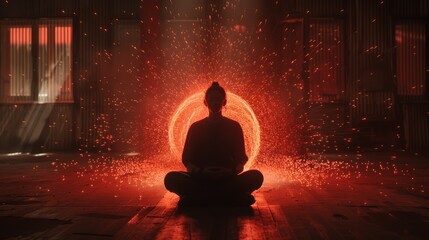 A person sitting in a circle with sparks coming out of them, AI