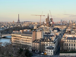 Fototapeta premium Beautiful buildings, Eiffel tower and river in Paris, view from hotel window