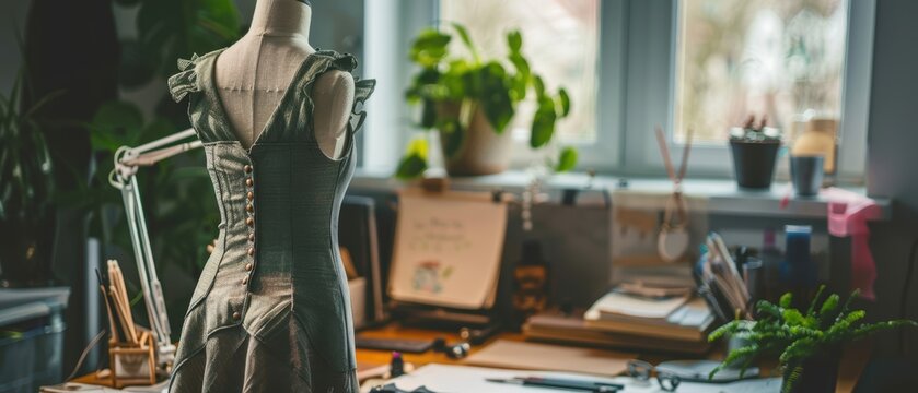 Designer working on eco-friendly fashion, sustainable materials, and green concepts