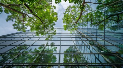 Eco-Friendly Modern Glass Building Surrounded by Trees