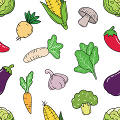 Vegetable doodle seamless pattern wallpaper background