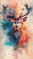 Color painting of a wild deer Oil color painting. Generative AI.