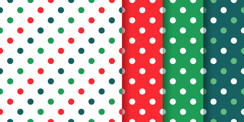 Christmas seamless background. Holiday patterns. Endless texture with polka dot. Red green Xmas design. Festive dotted print for wrapping paper. Vector Illustration. Flat design. 