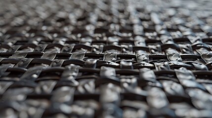 Close-up of synthetic fibers in factory, industrial textiles, no humans, detailed weave, soft diffuse light