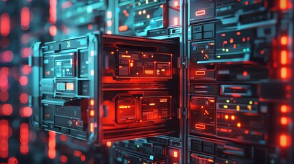 Data Archiving A digital archive box with data files being stored securely