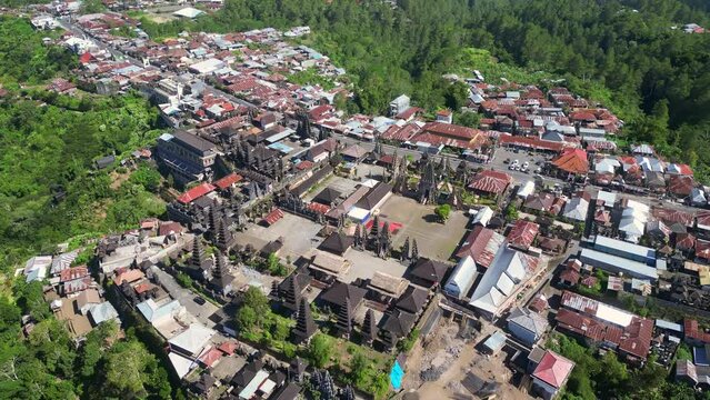 Kintamani, Bali: Aerial drone footage of the Pura Ulun Danu Batur temple in Kintamani village on the rim of the Batur volcano in Bali in Indonesia. 