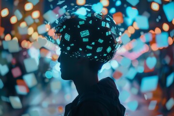A holographic projection of social media notifications around a person’s head
