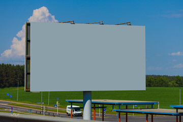 Background for design. Advertising billboard along the road in the city 