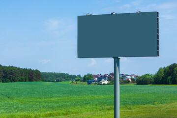 White billboard along the highway. Background for design and advertising. 